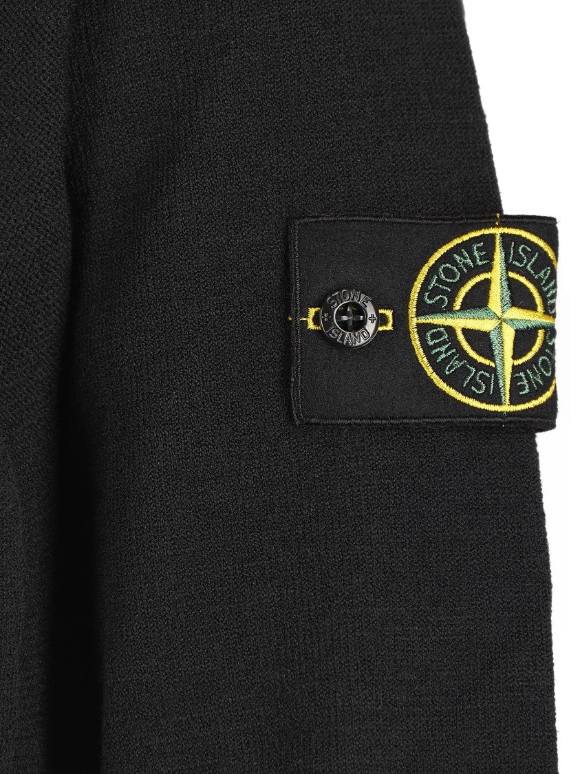 Stone Island Textured Knit Black Sweater With High Collar