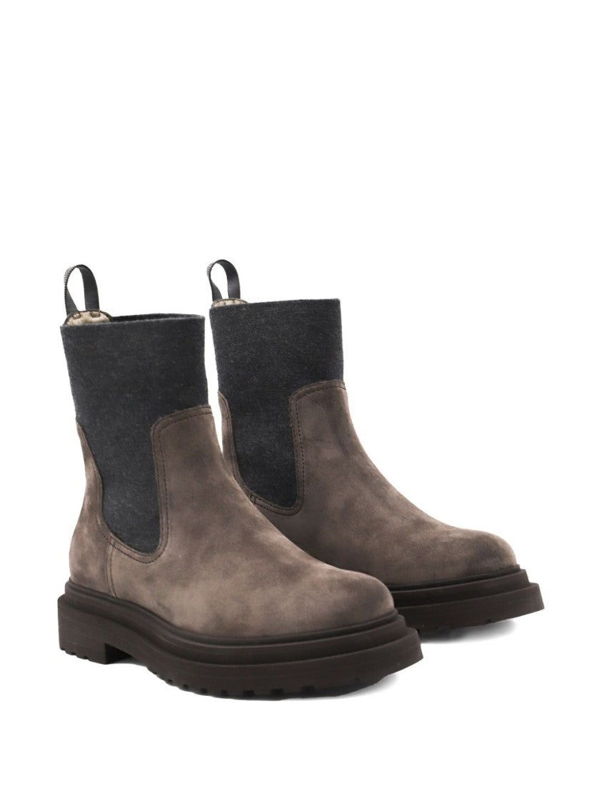 Brunello Cucinelli Cedar Brown Flat Shoes With Elasticated Side Panels And Rubber Sole