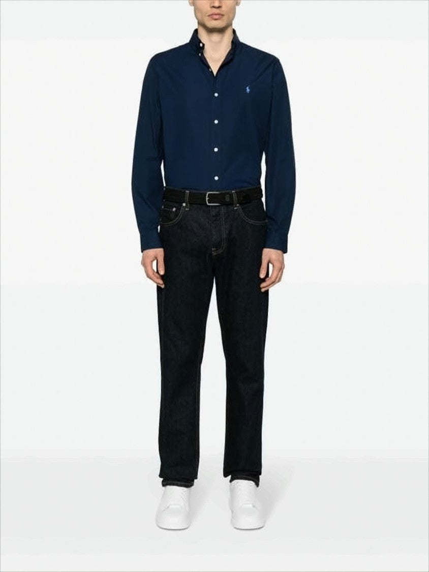 Polo Ralph Lauren Classic Blue Long-Sleeve Shirt With Button-Down Collar