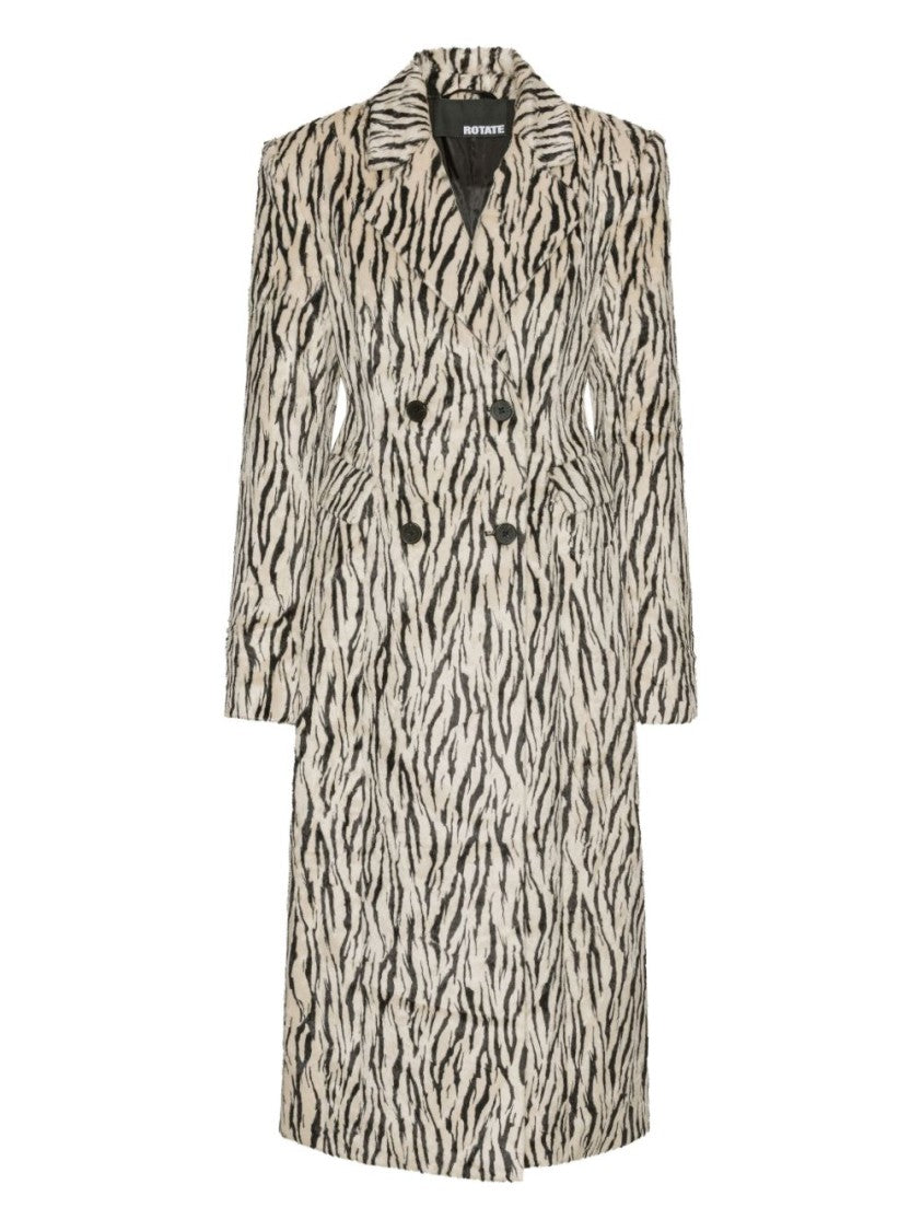Rotate Zebra Print Long Coat With Double-Breasted Design And Large Lapels