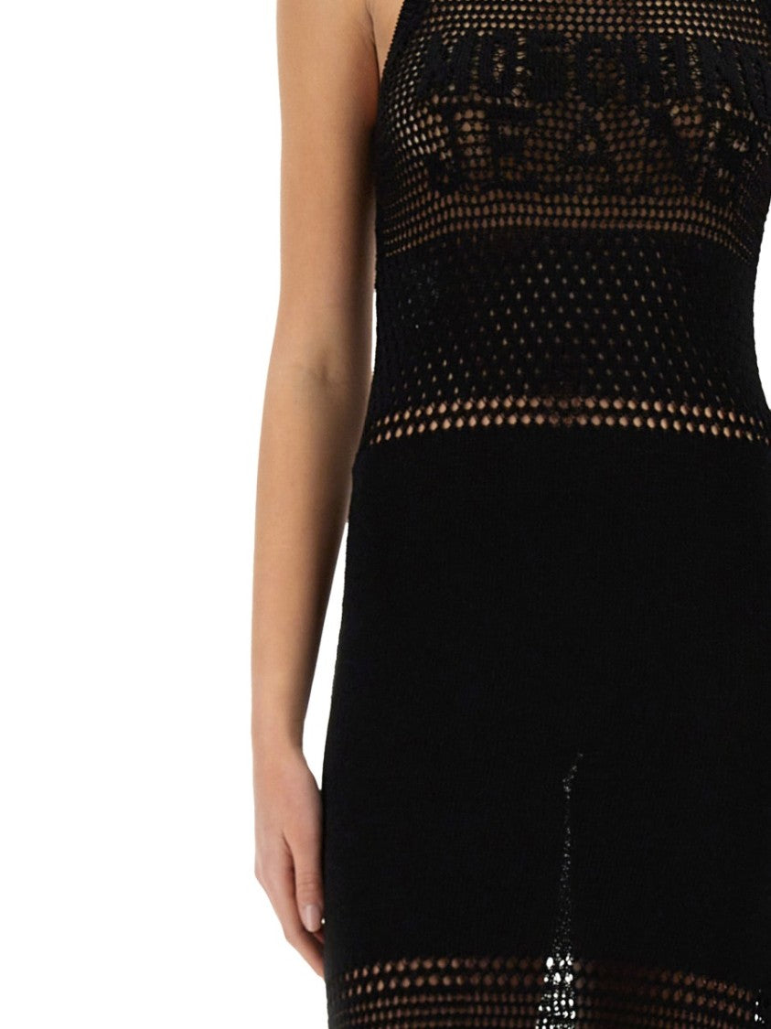 Moschino Open-Knit Maxi Dress With Signature Logo
