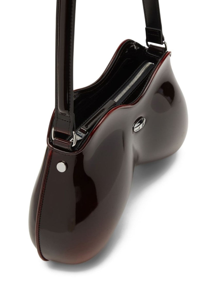 Diesel Sculptural Bordeaux Shoulder Bag With Glossy Finish