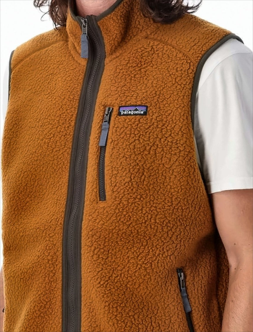 Patagonia Textured Fleece Vest With High Collar And Zippered Pockets