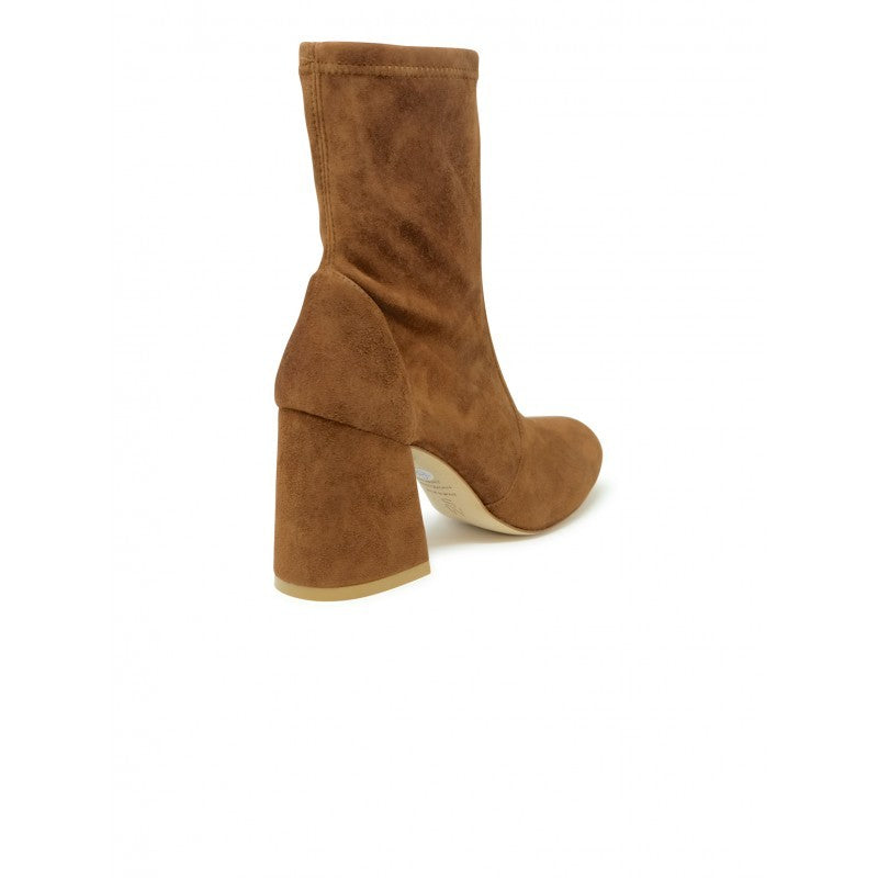 Stuart Weitzman Coffee Suede Flareblock 85 Stretch Bootie