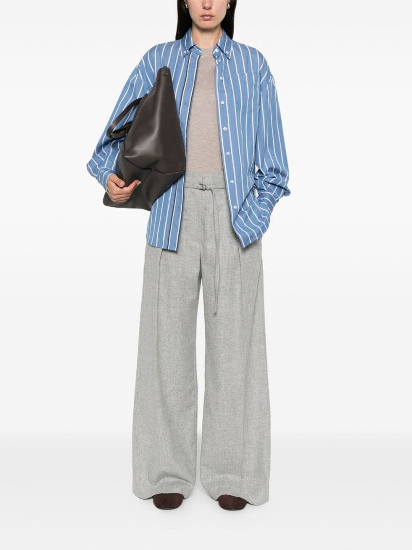 Brunello Cucinelli Wide-Leg Light Grey Trousers