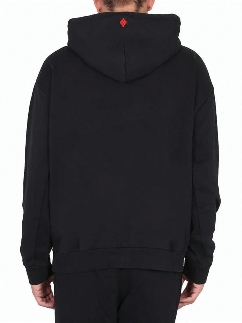 Marcelo Burlon Relaxed Fit Black Hoodie With Feather Embroidery