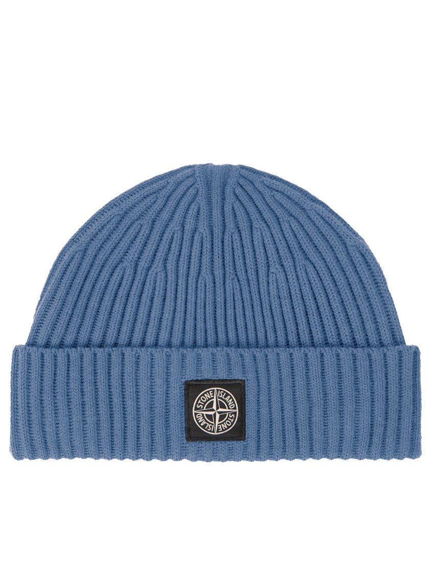 Stone Island Ribbed Knit Beanie Hat With Folded Cuff