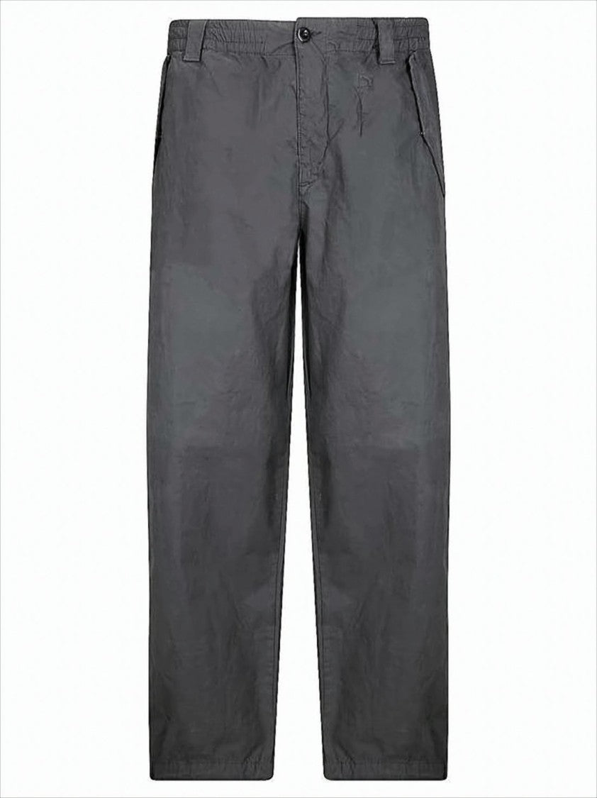 C.P. Company Matte Finish Grey Straight Pants With Button Closure