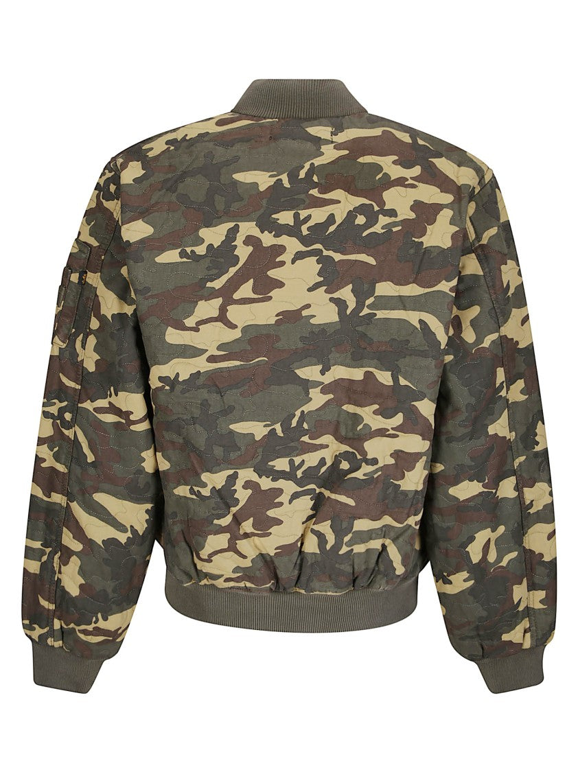 Alpha Industries Quilted Camouflage Bomber Jacket With Padded Texture And Functional Pockets