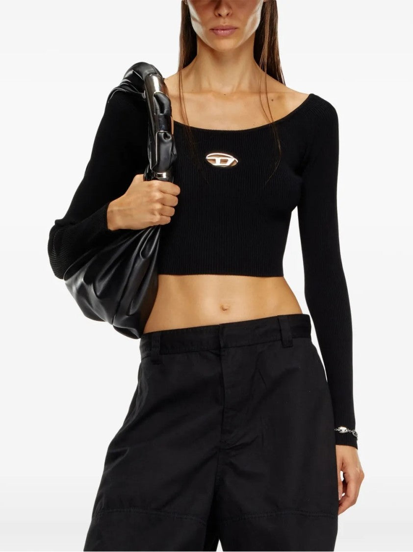 Diesel Cropped Long-Sleeve Top With Ribbed Texture
