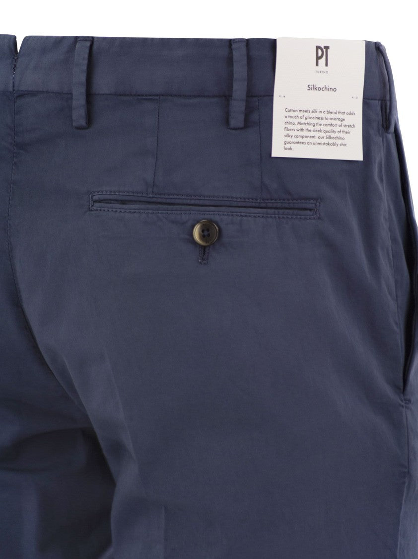 Pt Torino Skinny Trousers In Cotton And Silk