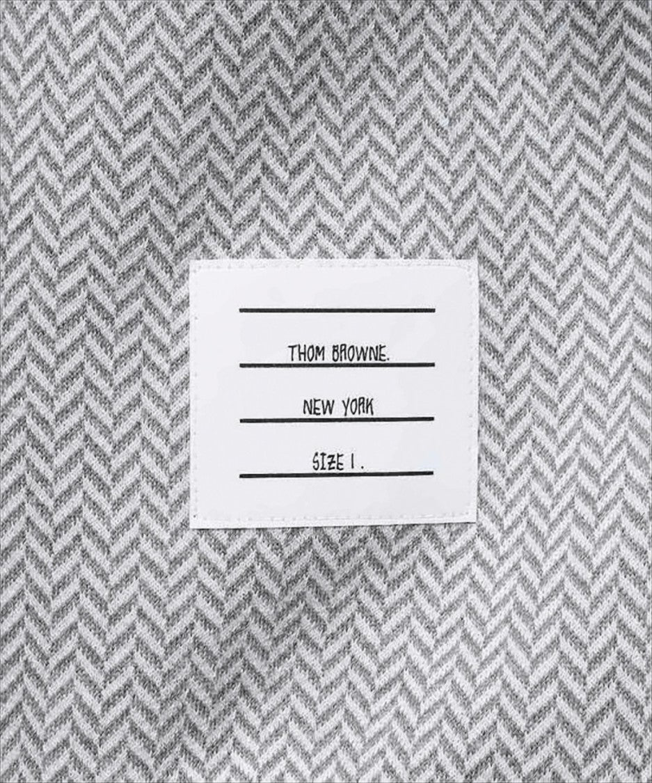 Thom Browne Long-Sleeve Herringbone Patterned Top With Ribbed Cuffs