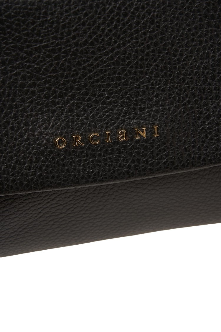 Orciani Hammered Leather Shoulder Bag With Chain And Flap Closure