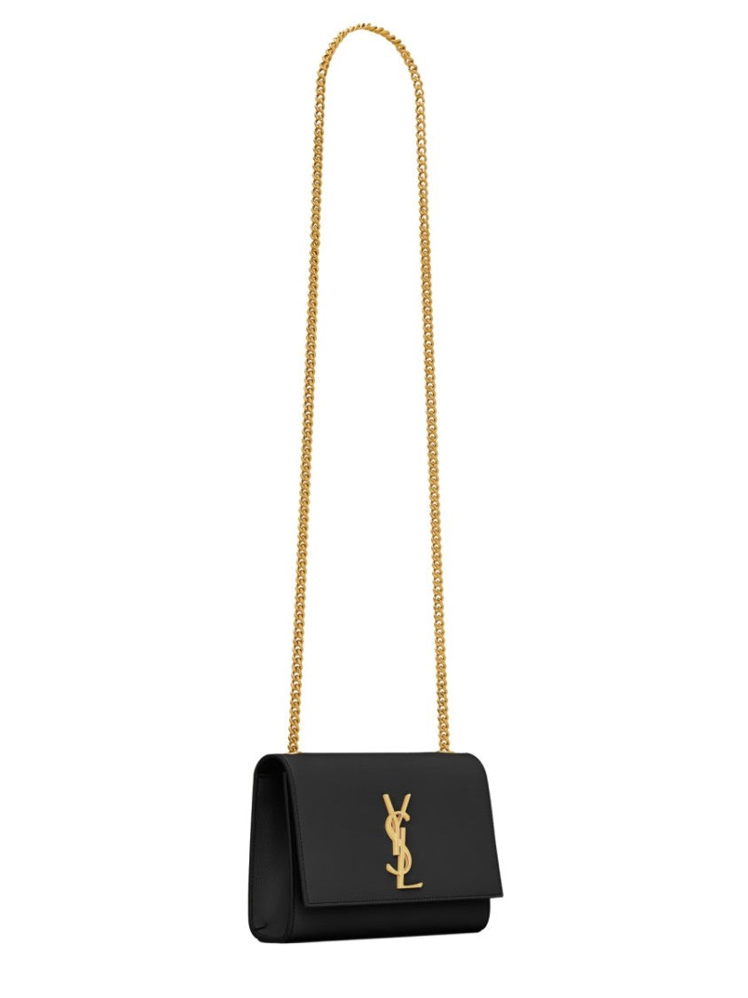 Saint Laurent Structured Black Calfskin Shoulder Bag With Metallic Logo