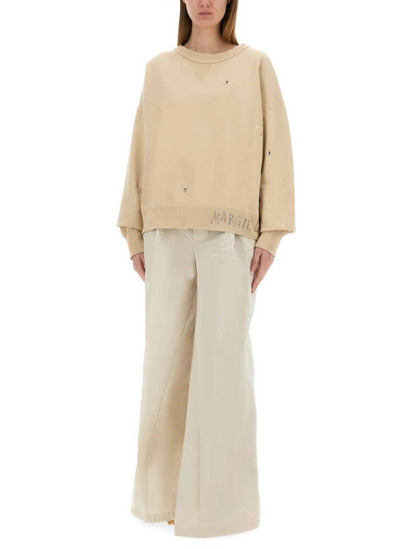 Maison Margiela Cropped Cotton Sweatshirt With Handwritten Logo