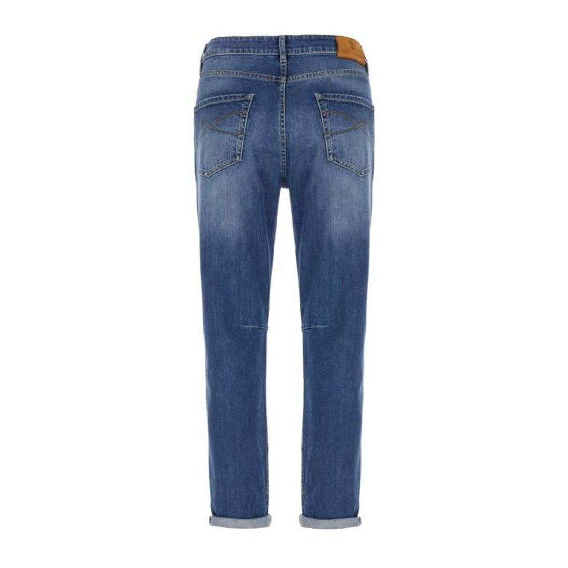 Brunello Cucinelli Light Blue Straight Leg Denim Jeans With Rolled Hem