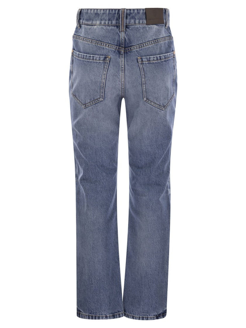 Brunello Cucinelli Authentic Denim Loose Trousers With Shiny Tab