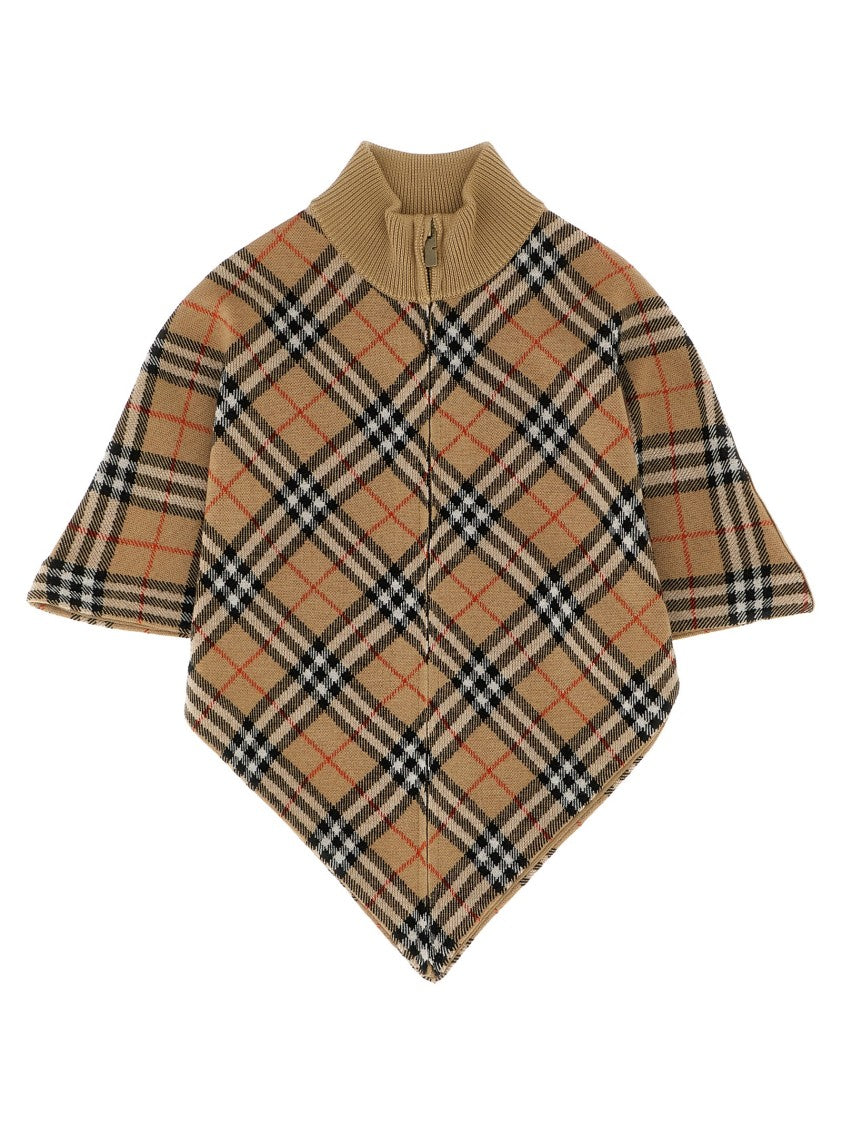 Burberry Wool Cape With Check Jacquard