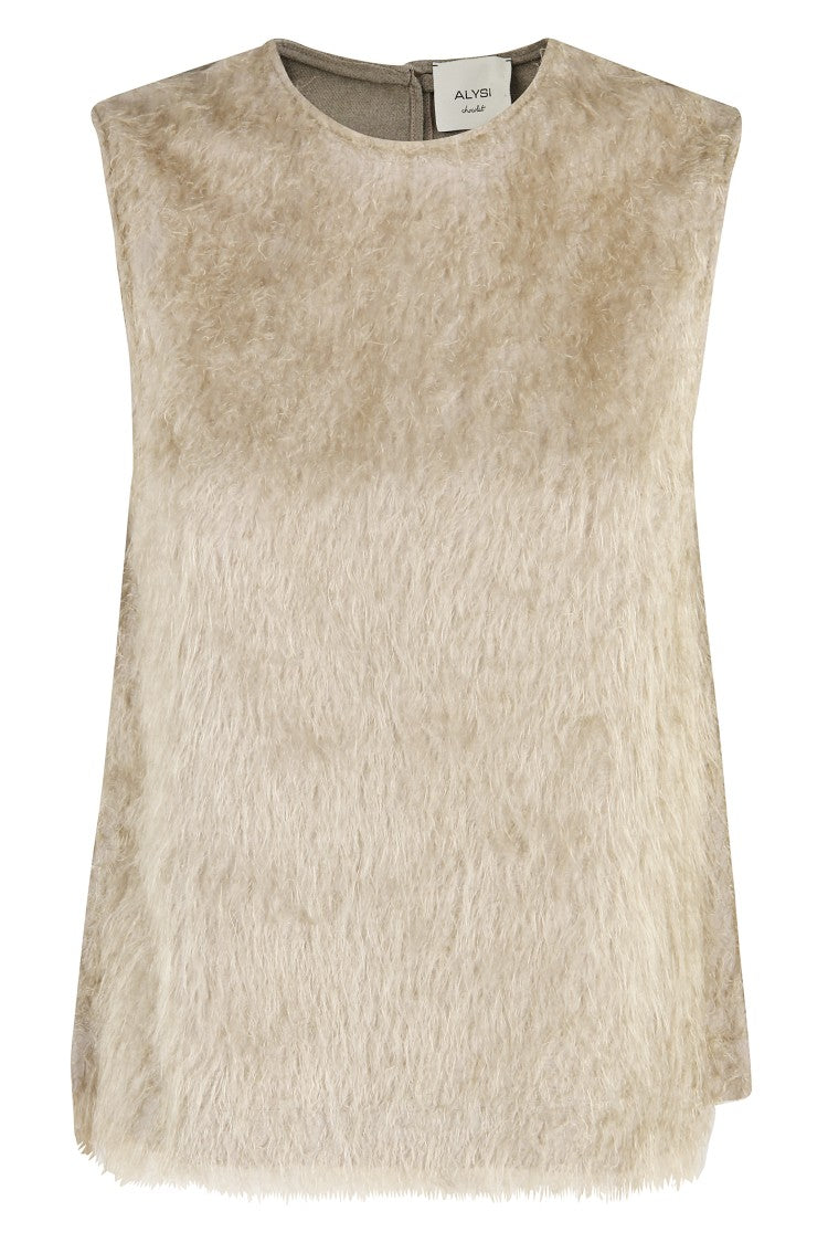 Alysi Textured Fringe Top With Crew Neck