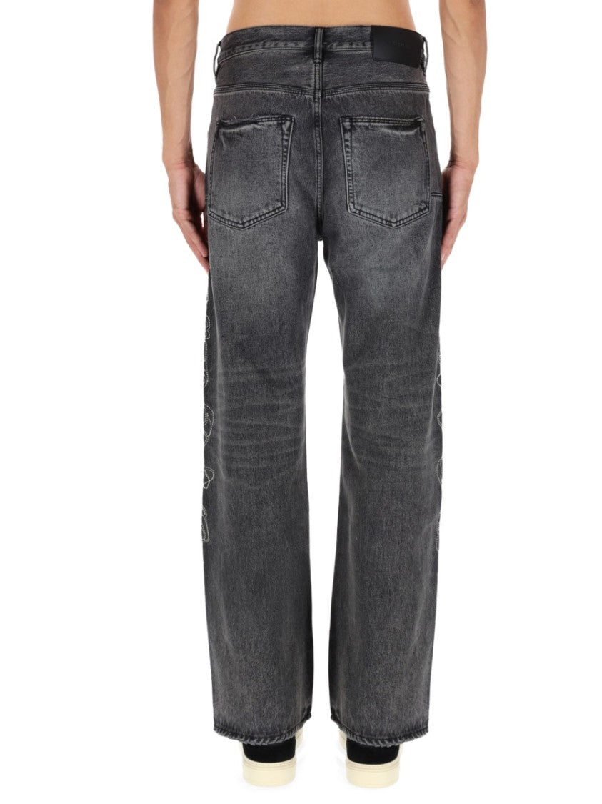 Purple Brand Straight-Leg Black Jeans With Gothic Lettering Detail