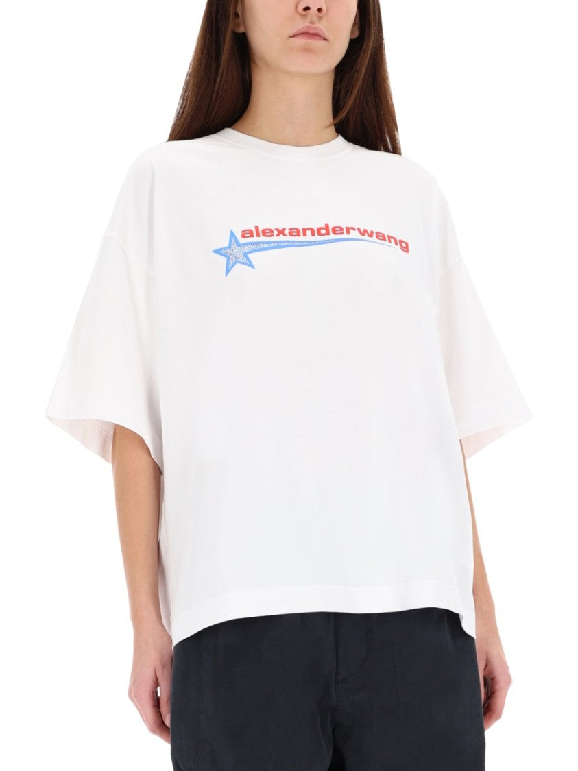 Alexander Wang Loose-Fitting White Graphic Print T-Shirt With Contrasting Star Design
