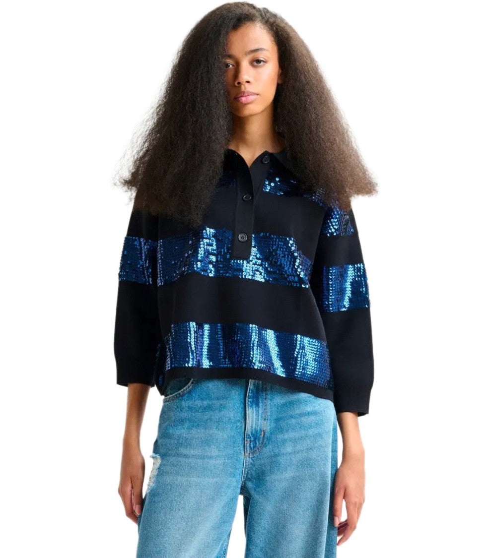 Essentiel Antwerp Illuminati Black Knitted Poloshirt