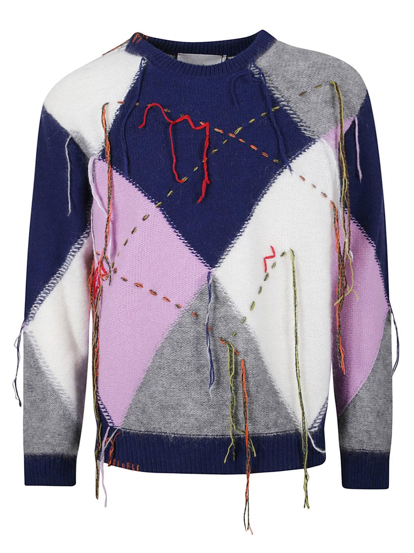 Amaranto Argyle Pattern Knit Sweater With Artistic Detailing