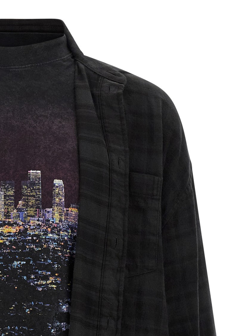 Balenciaga Layered Check Poplin And Jersey T-Shirt