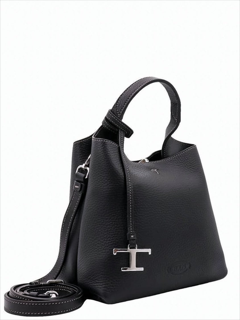 Tod's Textured Calf Leather Shoulder Bag With Metallic Charm