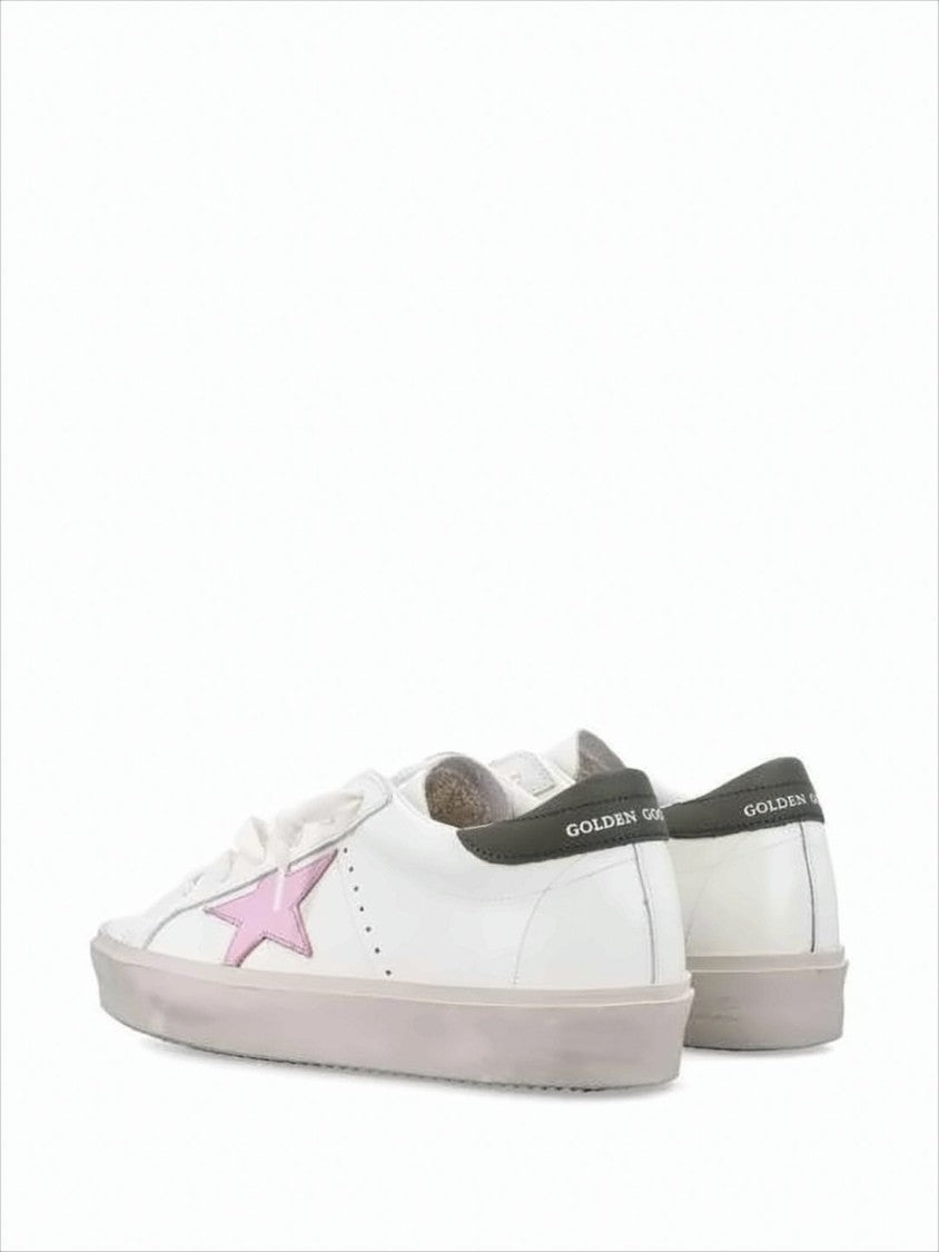 Golden Goose Low-Top White Leather And Suede Sneakers With Pink Star Detail