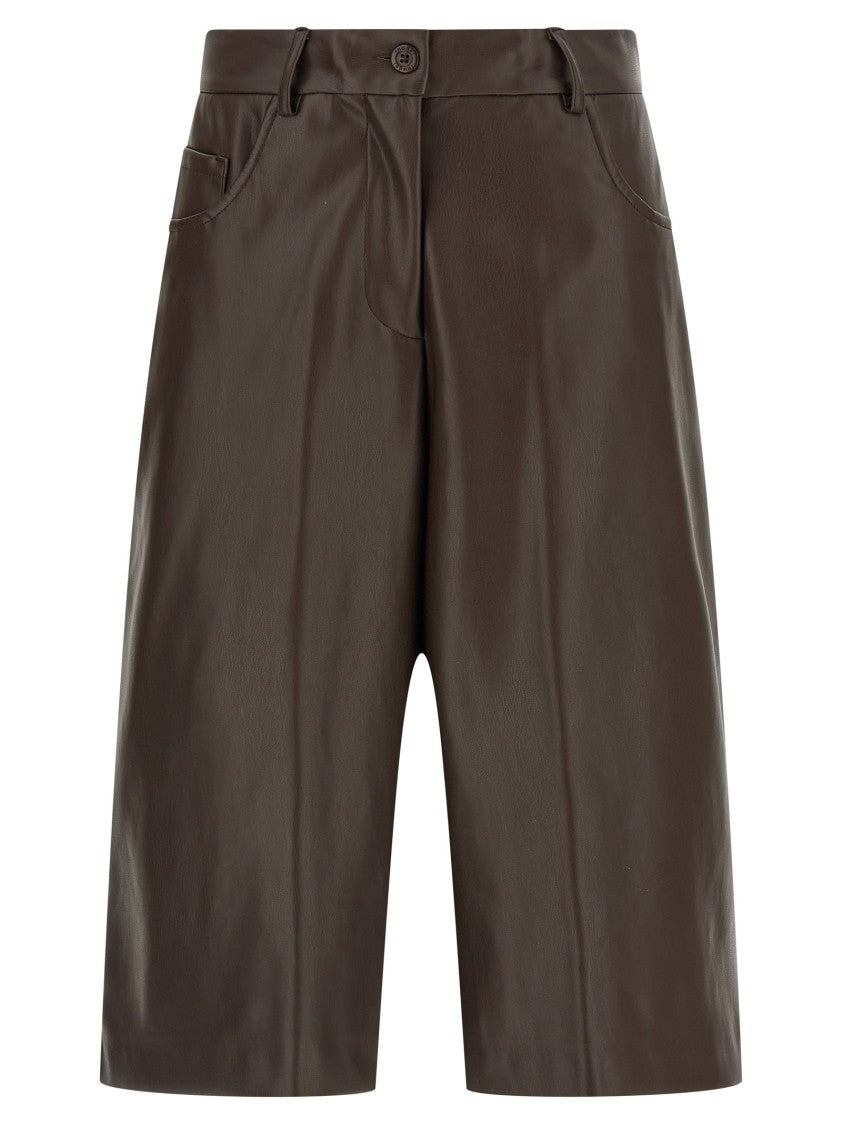 Nude Leather-Effect Bermuda Shorts