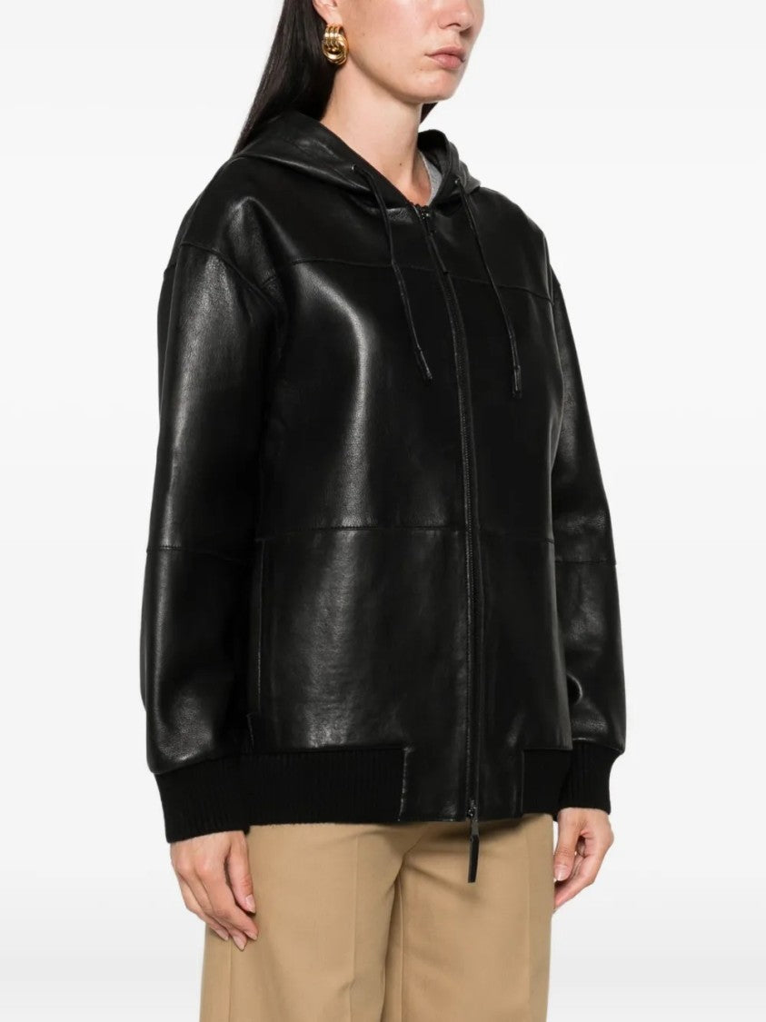 P.A.R.O.S.H. Black Leather Jacket With Hood