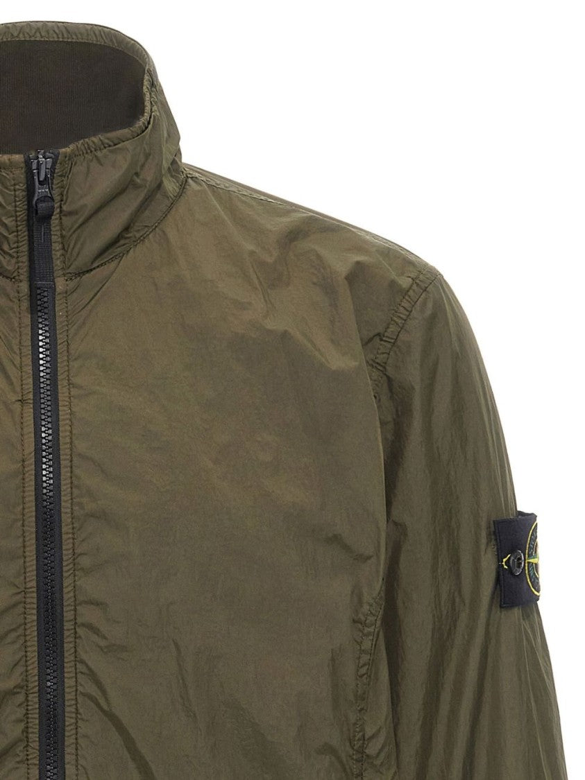 Stone Island High Neck Green Jacket With Two-Way Zip
