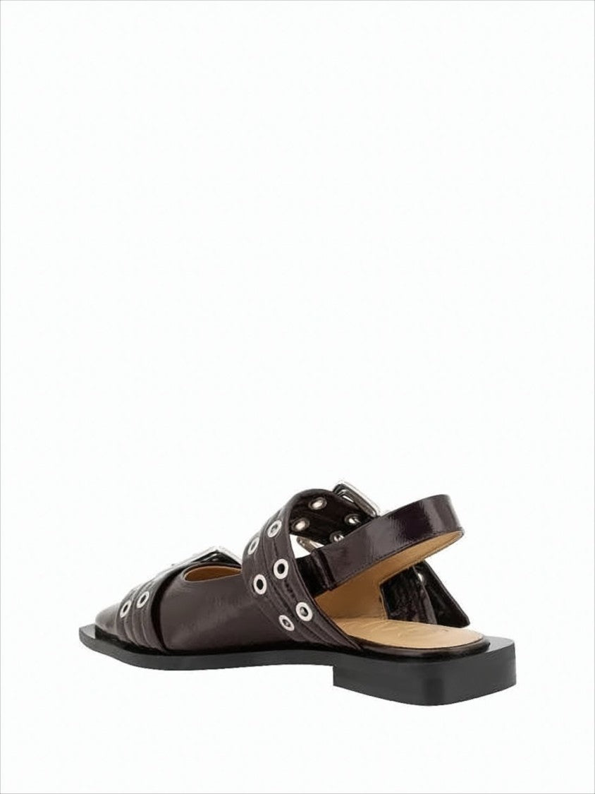 Ganni Sleek Slingback Flats With Pointed Toe And Bold Buckle Accents