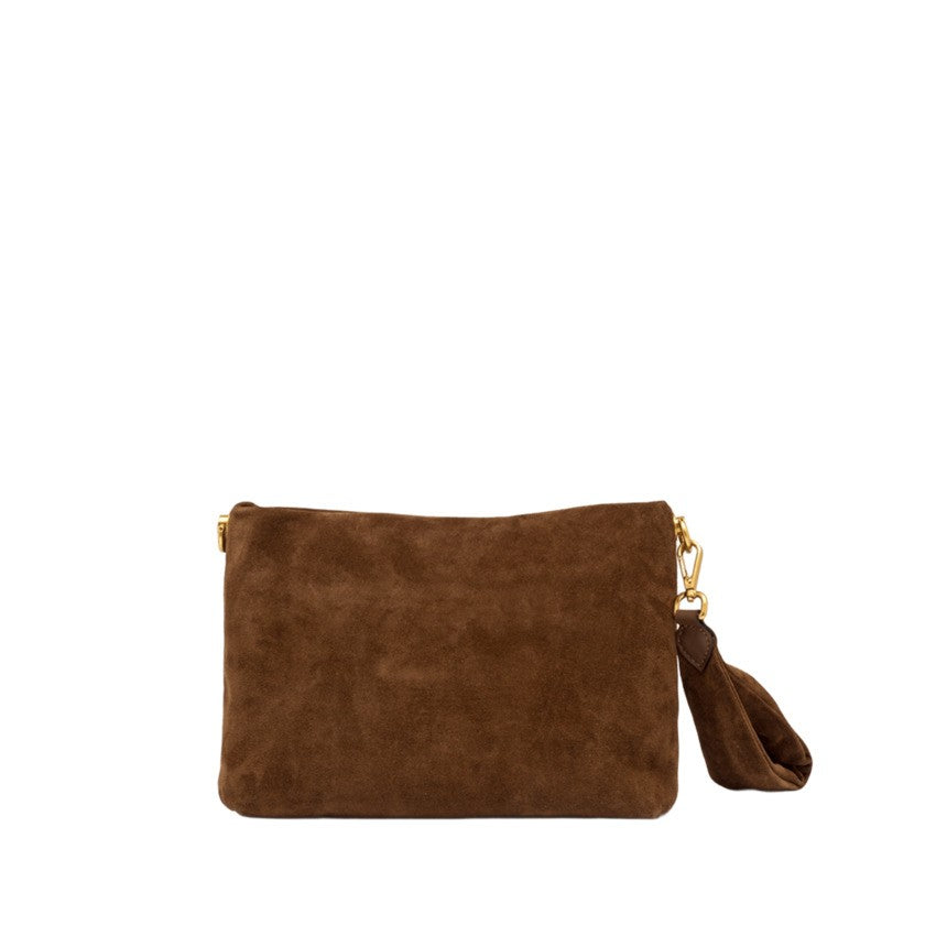 Gianni Chiarini Cognac Suede Handbag With Woven Shoulder Strap