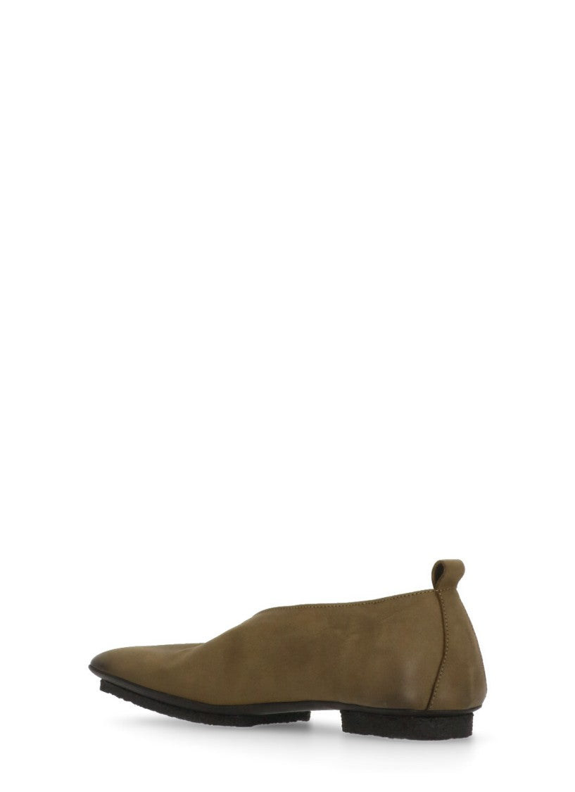 Uma Wang Olive Green Smooth Leather Ballet Shoes