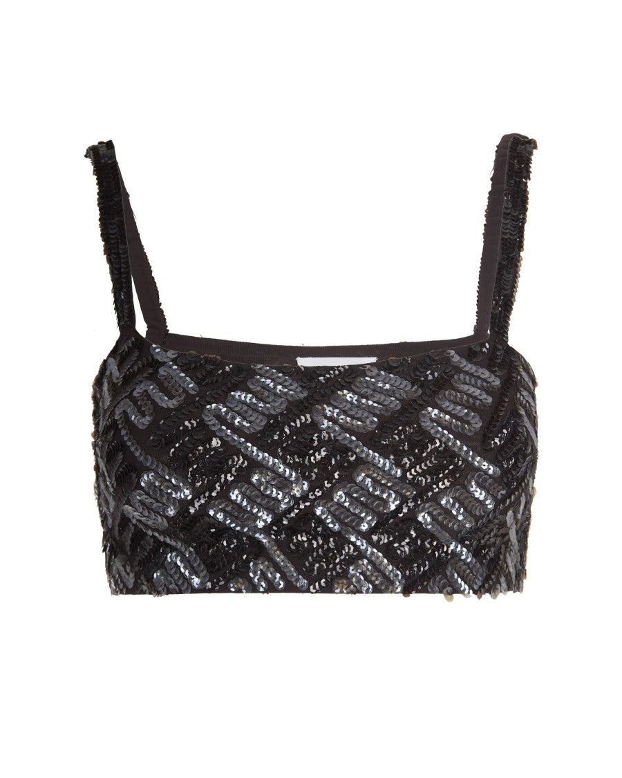 P.A.R.O.S.H. Fitted Crop Top With All-Over Sequin Geometric Pattern