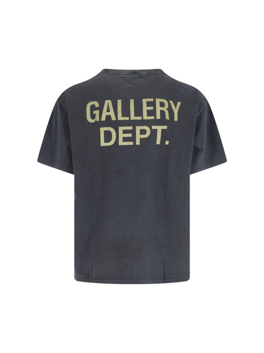 Gallery Dept. Worn Grey Cotton T-Shirt With Cartoon Graphic And Logo