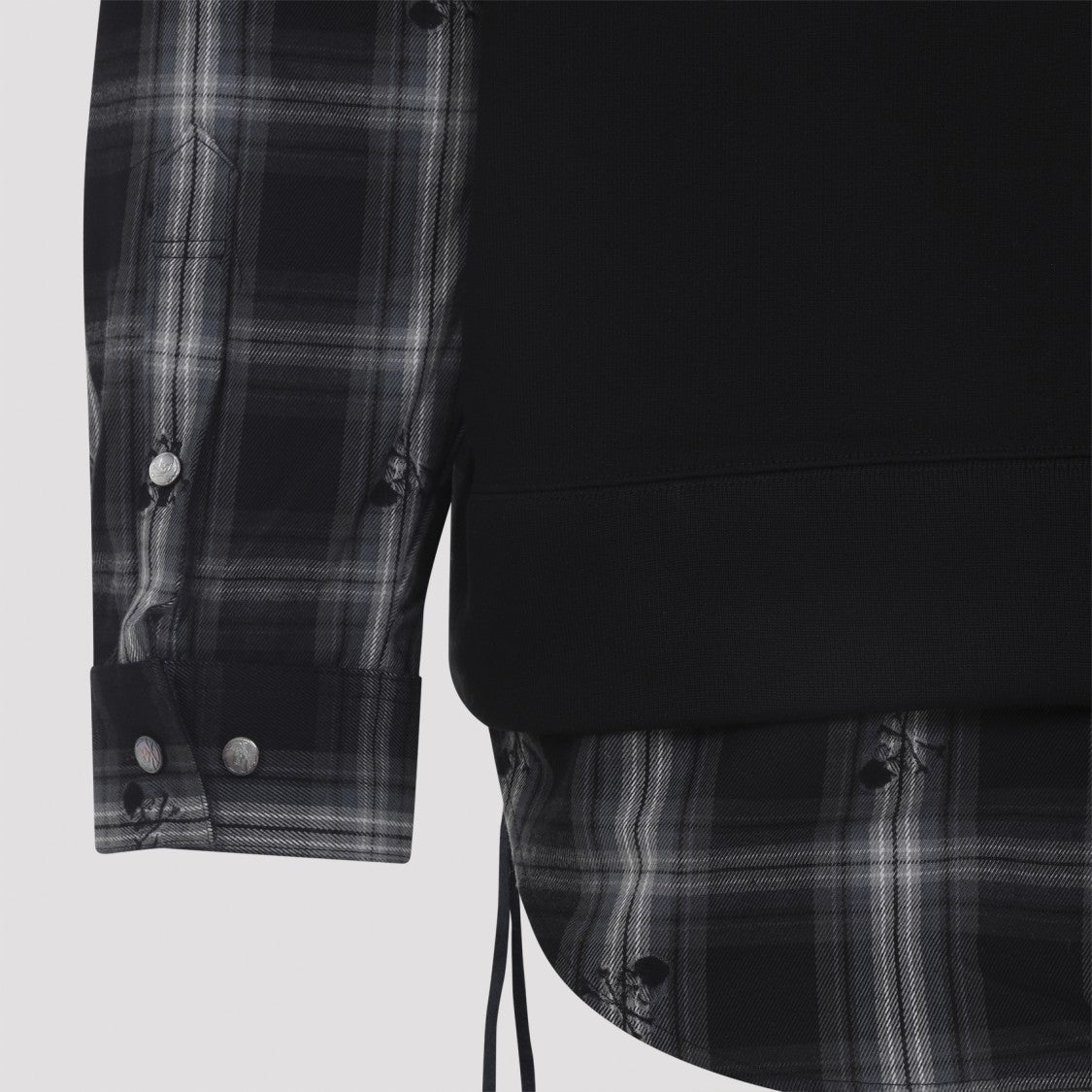 Mastermind Layered Black Sweatshirt With Plaid Shirt Overlay