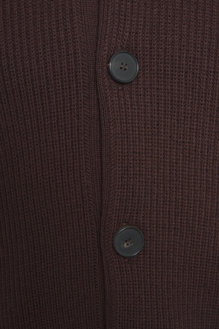 Amaranto Ribbed Wool Cardigan With Classic Round Neckline