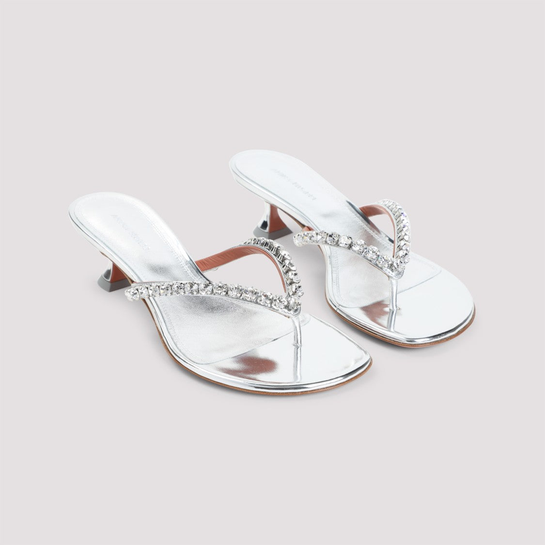 Amina Muaddi Leather Sandals With Crystal-Embellished Straps