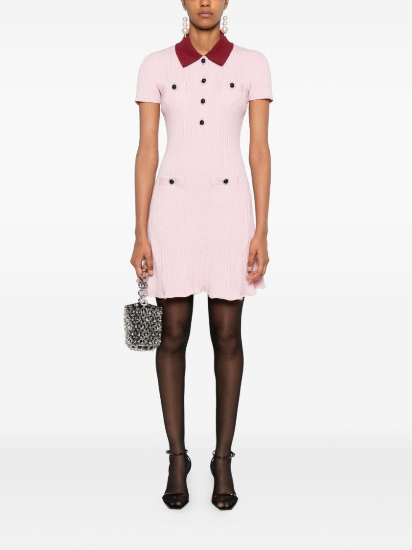 Self-Portrait Pink Contrast Collar Knit Mini Dress