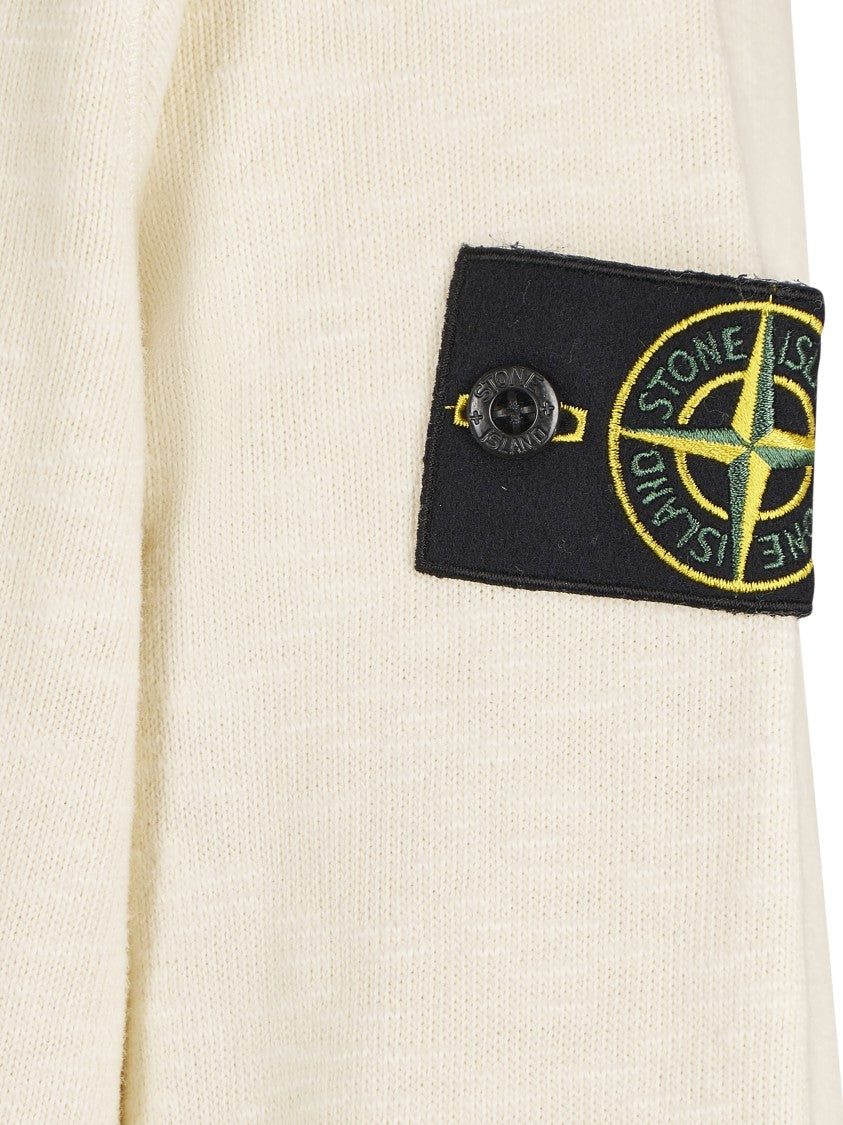 Stone Island White Knit Sweater With Iconic Patch