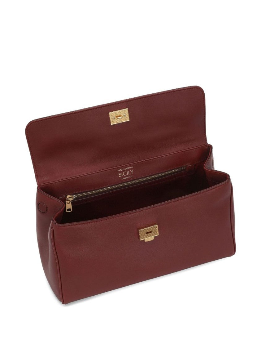 Dolce & Gabbana Structured Bordeaux Leather Handbag With Decorative Charm
