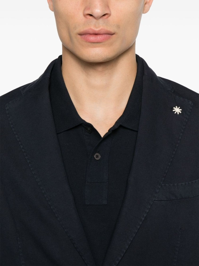 Manuel Ritz Navy Blue Single-Breasted Blazer With English Rear Vents