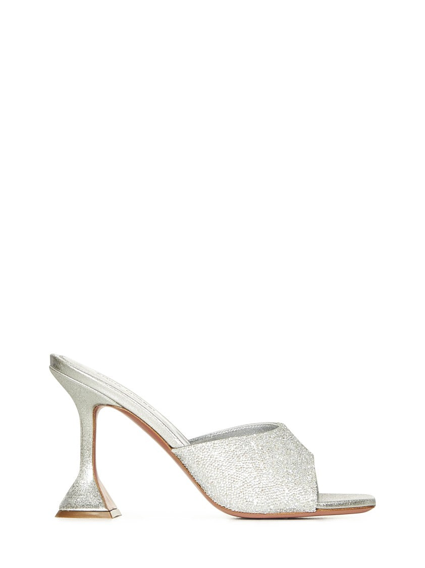 Amina Muaddi Silver Sandals With Hourglass Heel