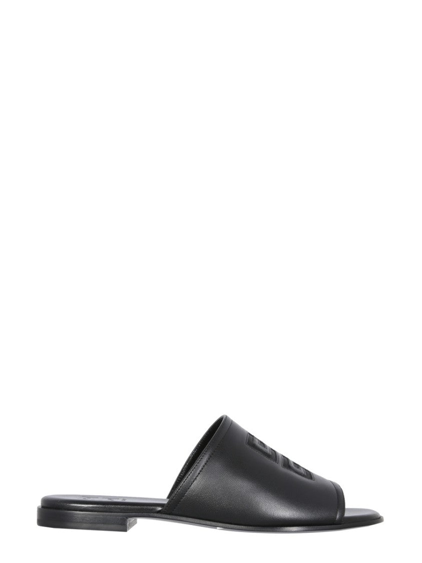 Givenchy Open Toe Black Leather Flat Mules