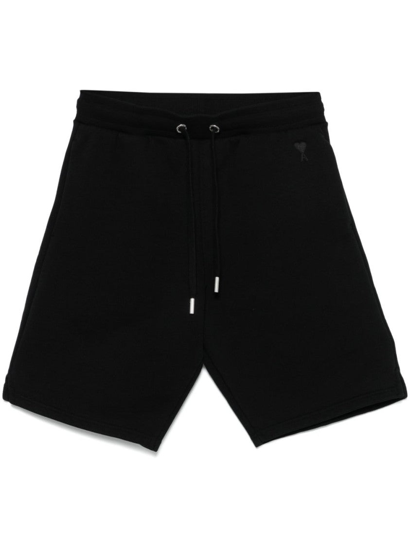 Ami Black De Coeur-Embroidered Shorts