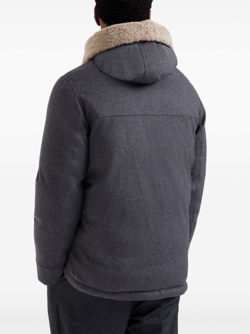 Brunello Cucinelli Classic Grey Parka With Faux Fur-Lined Hood