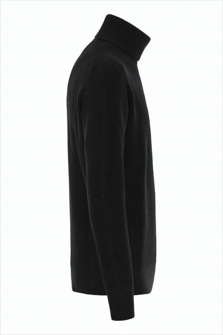 Stone Island Ribbed Black Wool Turtleneck Sweater